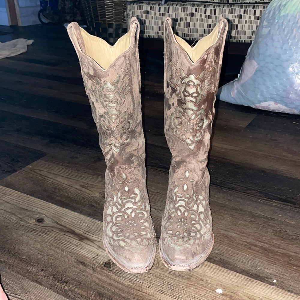 Corral Cowboy Boots - Brown w Green Inlay